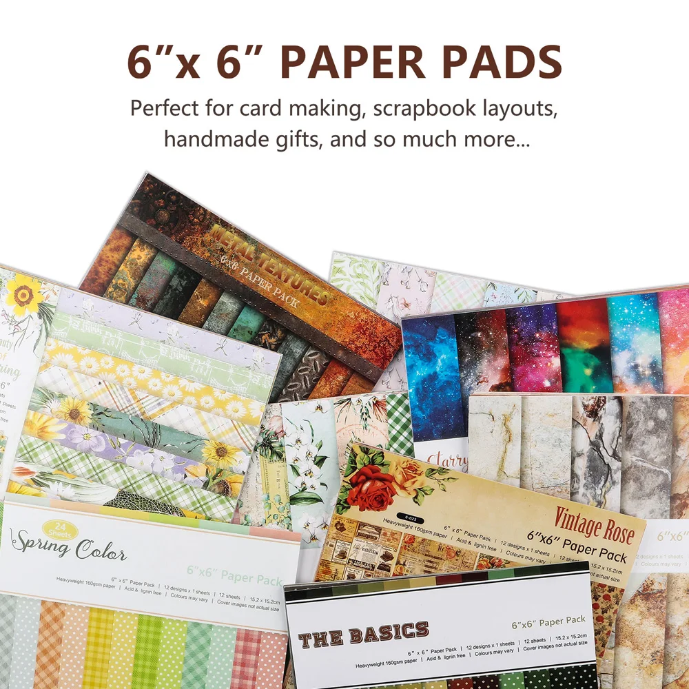 12 Листов 6x6 Дюймов Бумажный Блокнот Односторонний Картон С Узором Журнальные