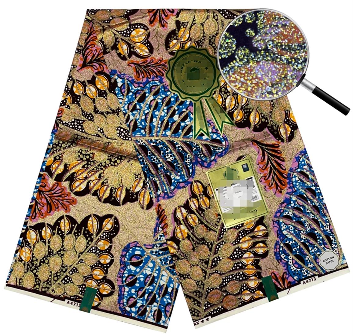 2024 африканская ткань Grand Glam с блестками Supe-V золотистая восковая мягкая Анкара