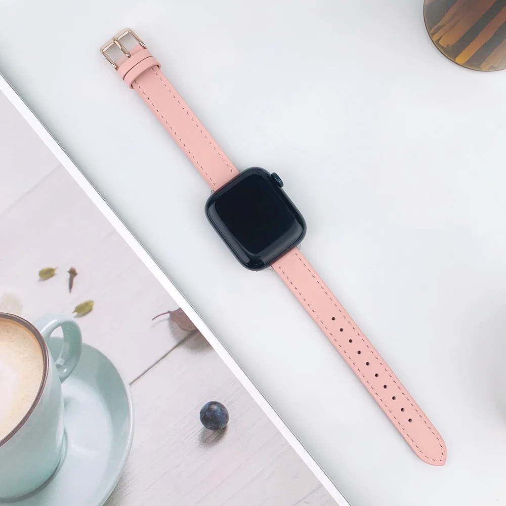 Slim Leather strap For Apple Watch Band Ultra 49mm  40mm 44mm 41mm 45mm 38mm 42mm Wristband Bracelet iwatch series 8 7 5 6 se 3