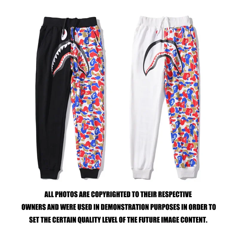 

2024 Top quality A BATHING APE hipster shark head double colorblocking camouflage casual pants printed sweatpants BAPE