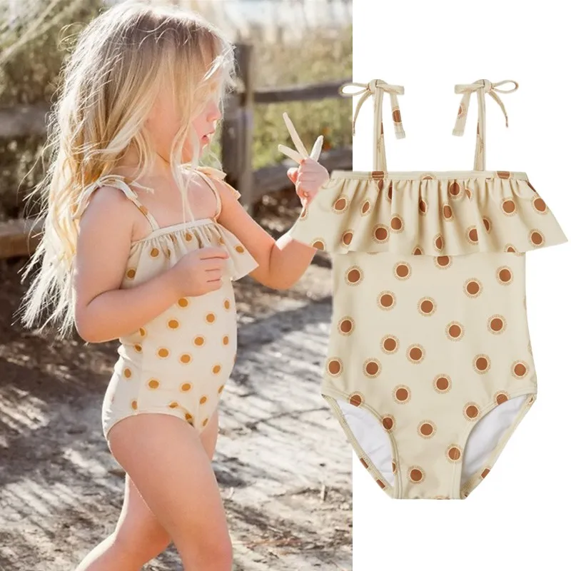 

New Baby Girls Swimsuit Toddler Infant Polka-dot One Pieces Swimwear for 1-5 Yrs 2022 Print Kids Swimming Bathing Suit for Beach