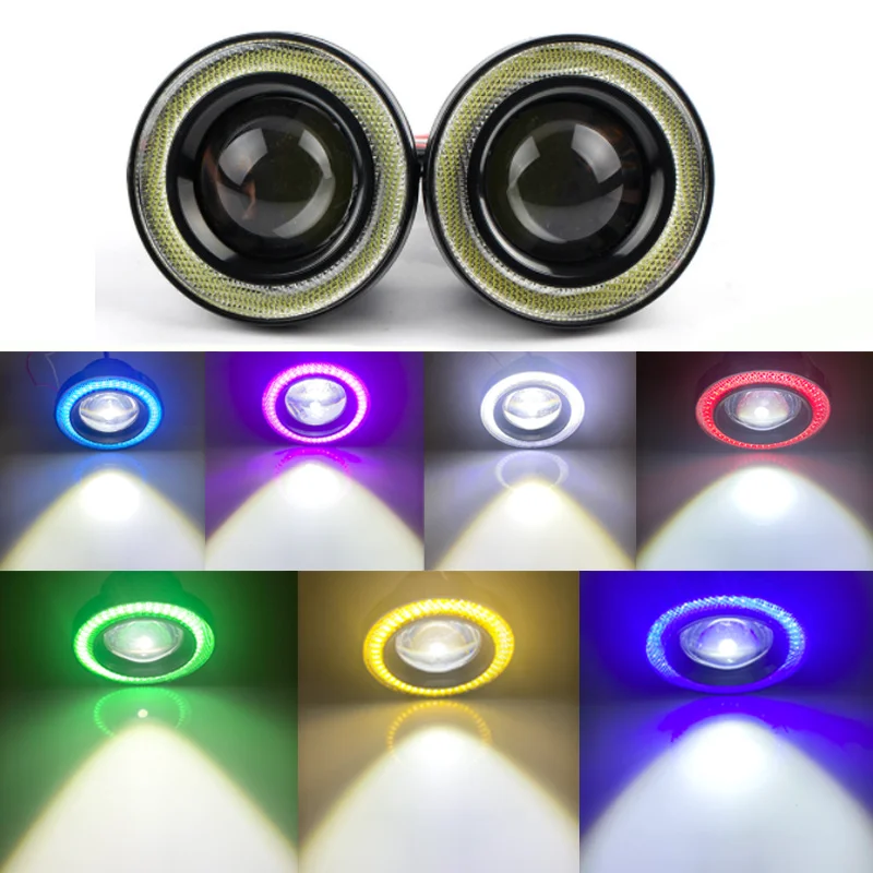 2 шт. 2,5 дюйма; 3 дюйма; 3,5 дюйма; Противотуманные фары Angel Eyes 64 мм 76 мм 89 мм 12 В; Универсальный автомобильный проектор COB светодиодный