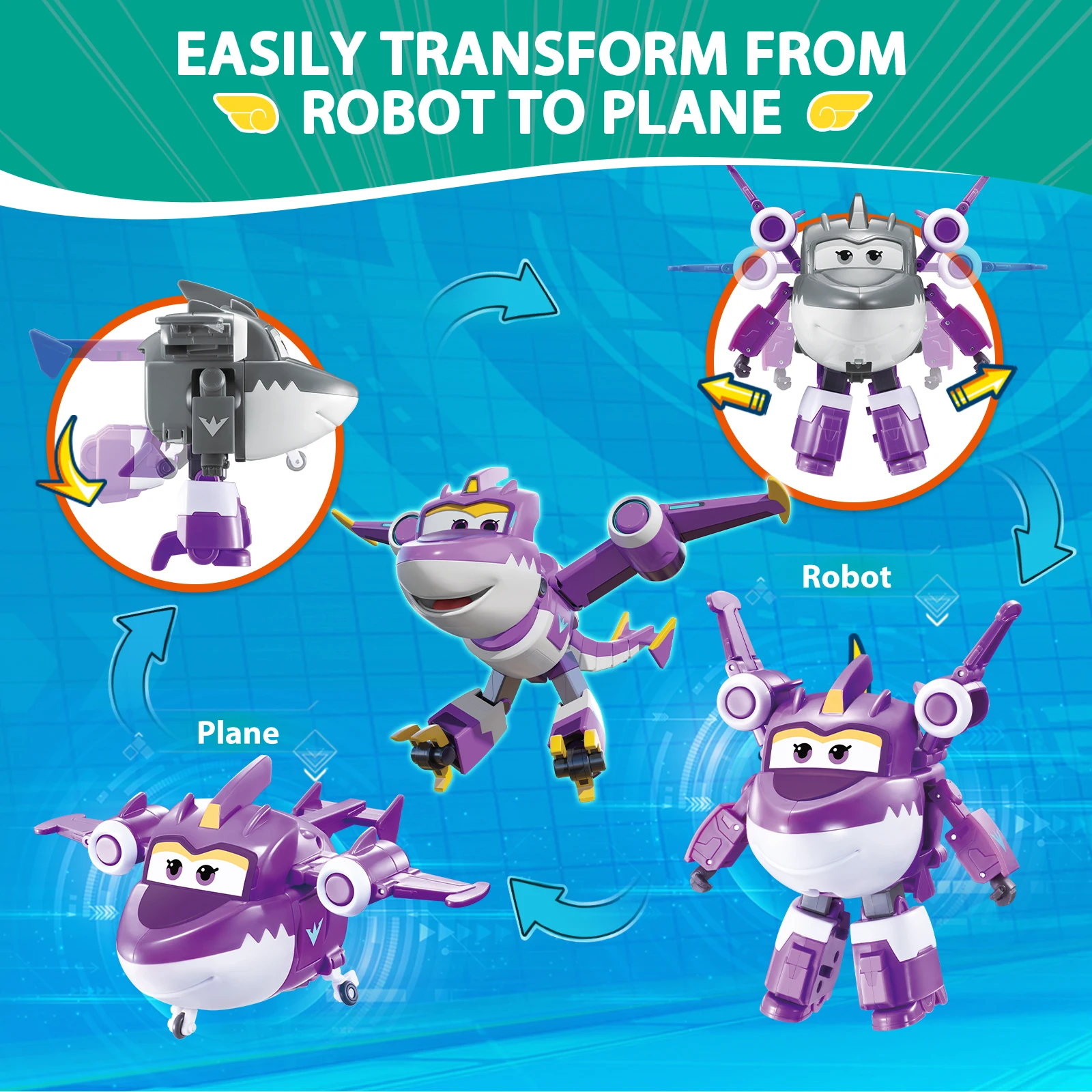 Фото Игровой набор Super Wings 5-в-1 «Тино и Салли» с трансформируемыми фигурками, игрушка-спасатели 2-в-1 для детей 3-6 лет, фигурки самолетов для малышей №4