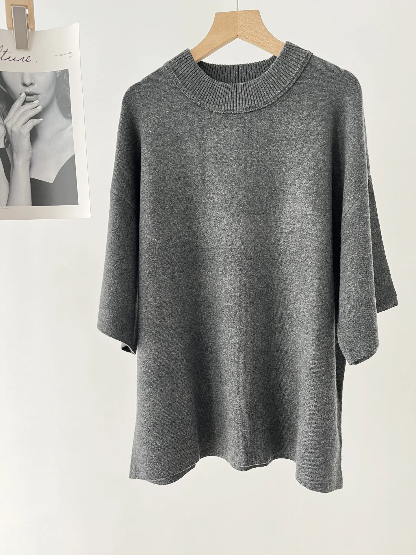 Женский серый вязаный свитер с коротким рукавом простые французские пуловеры