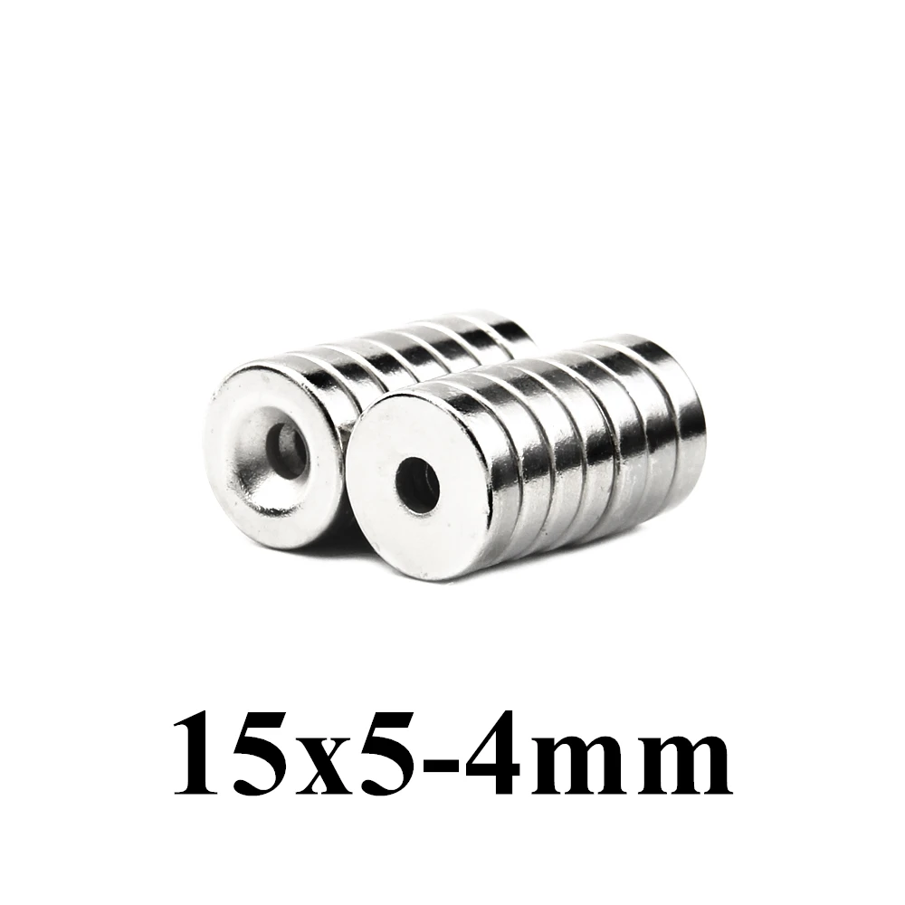 100pcs 15x5mm Hole: 4mm Super Strong Round Neodymium Countersunk Ring Magnets N50 Neodymium Magnet