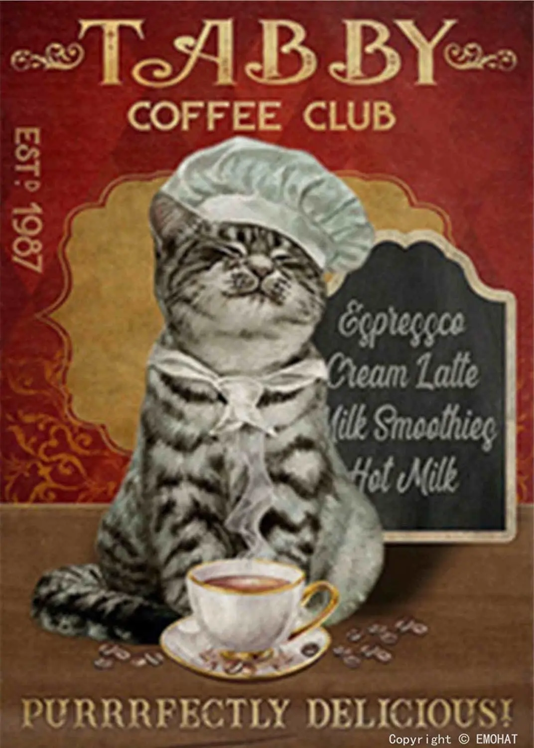 EMOHT Funny Ct Delcous Coffee Club Vntge Decortve Sgns Metl Tn Sgn Tbby Werng Chef Ht Wll Декор для дома Br Rest
