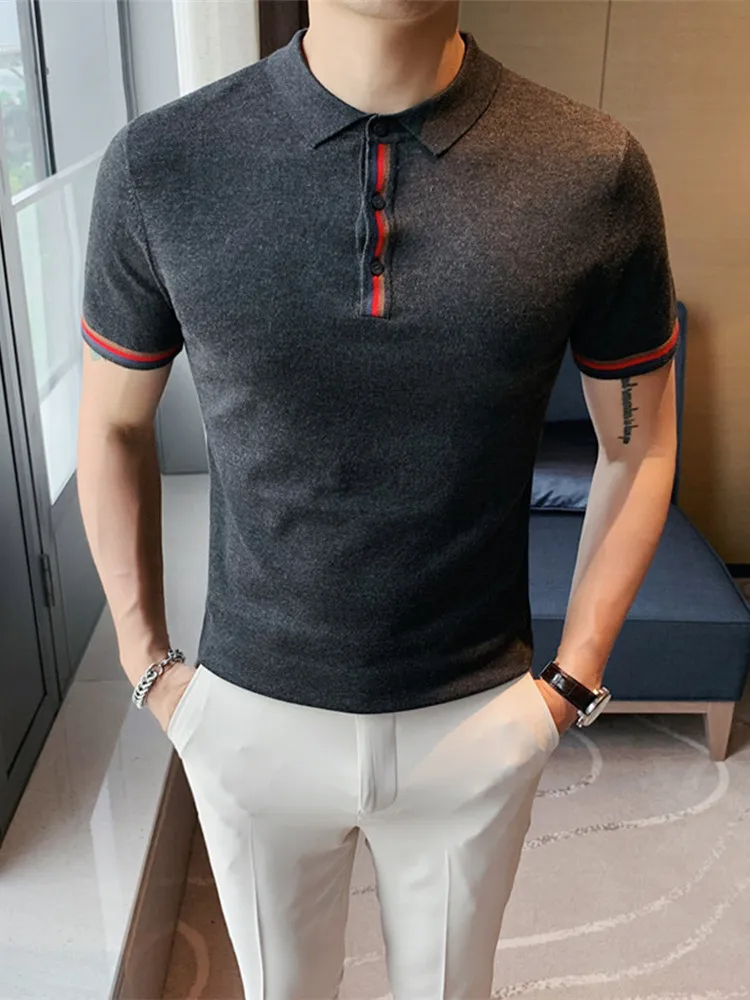 

Men's Summer Business Casual Slim Knit Polo Shirt Splicing Short Sleeve Lapel Thin Section Fashion Urban Men's Polo