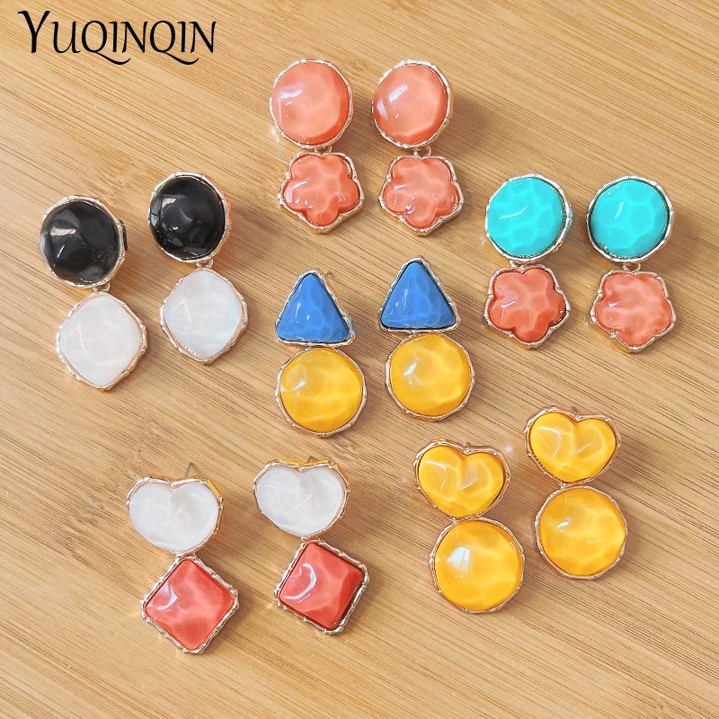 

New Korean Heart Long Earrings for Women 2022 Luxury Trending Large Big Blue Drop Earings for Girls Round Flower Jewelry Gifts