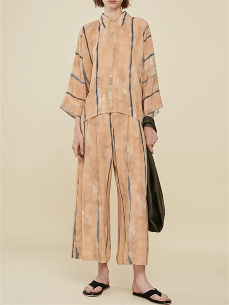 Женская блузка с длинным рукавом желтая шелковая принтом галактики и широкие