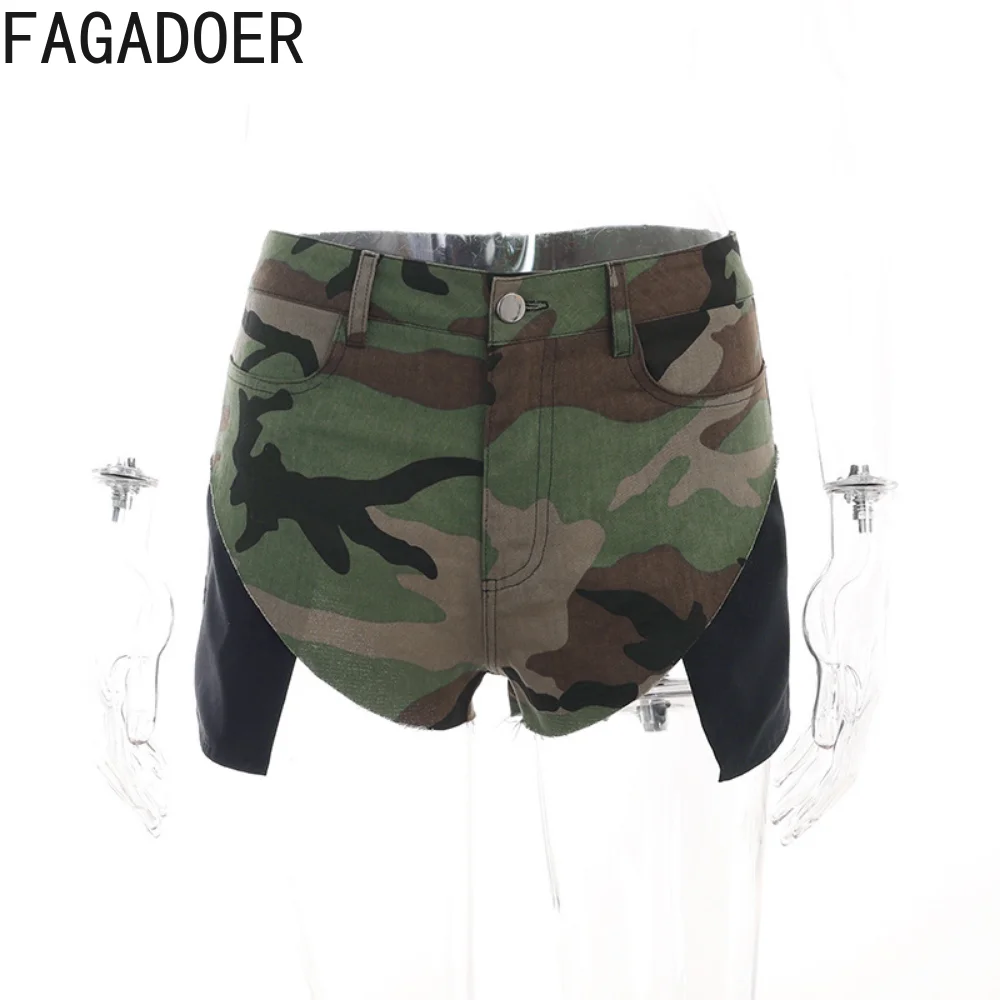 FAGADOER Summer Camouflage Print Sexy Shorts Outfits For Women 2023 High Waist Y2K Patchwork Slit Shorts Party Club Shorts