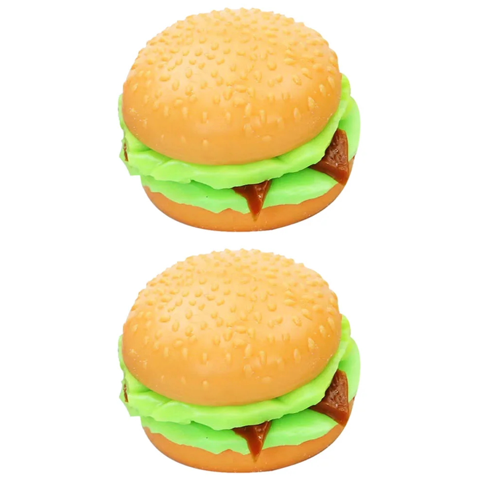 

2 Pcs Toys Lifelike Burger Models Small Hand Fake Decor Vent Ball Lightweight Sensory Squeeze Stress Food Office