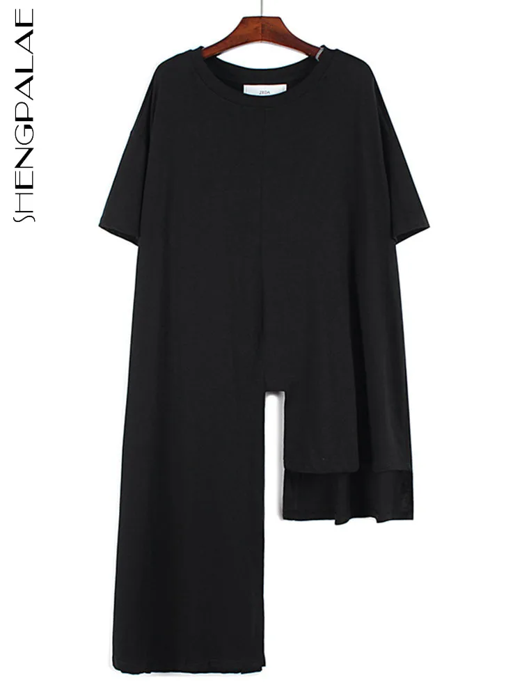 

SHENGPALAE Однотонная футболка с коротким рукавом женская летняя одежда большого размера 2022 свободная модная футболка Женская Топ 5Q58