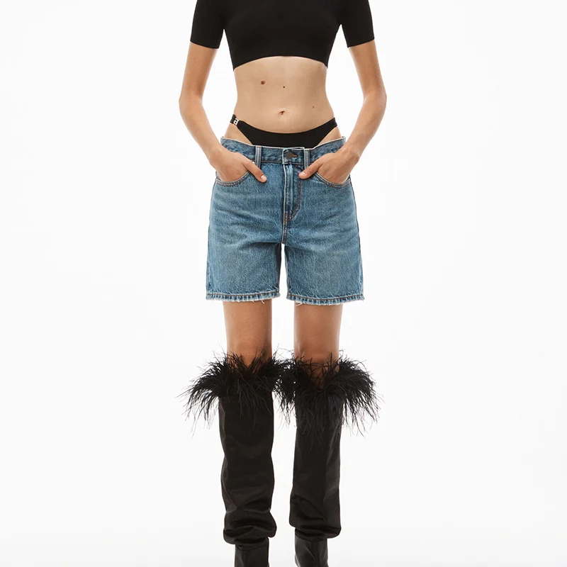 

Fashion Runway Cotton Short Women High Quality Blue Bikini Denim Shorts Simple Versatile Casual High Waist Shorts 2023 SS New