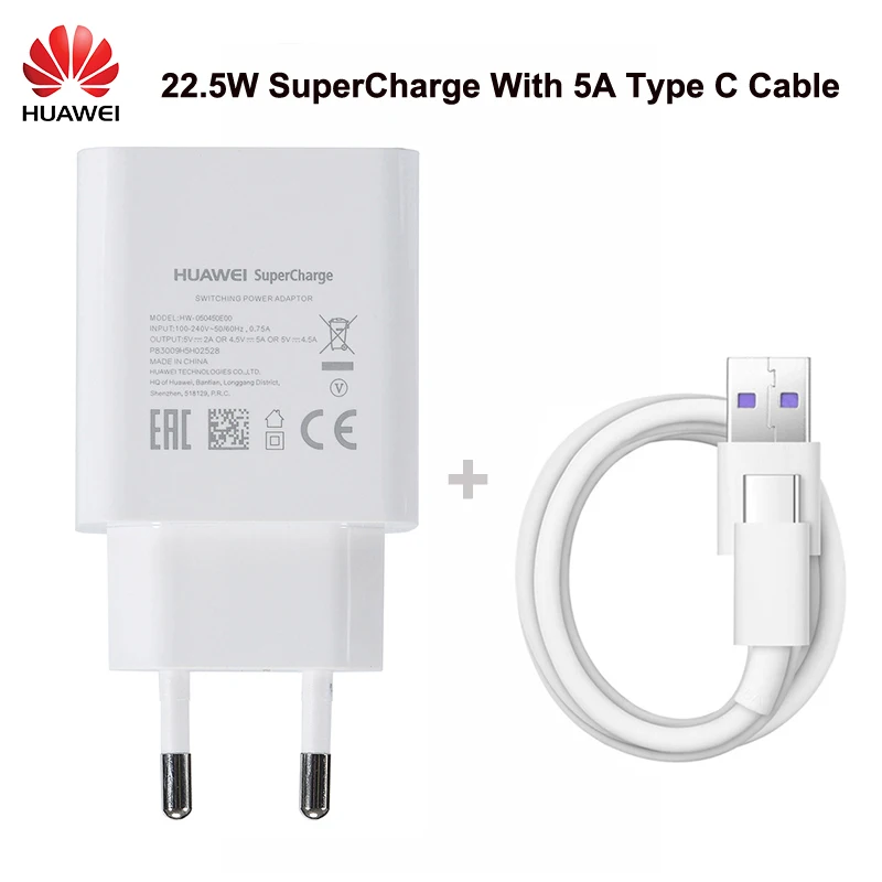 

Original Huawei Fast Charger 22.5W EU Supercharge 5A Type C Data Cable For Huawei P30 P10 P20 Pro Lite Mate 9 10 Pro Mate 20 V20