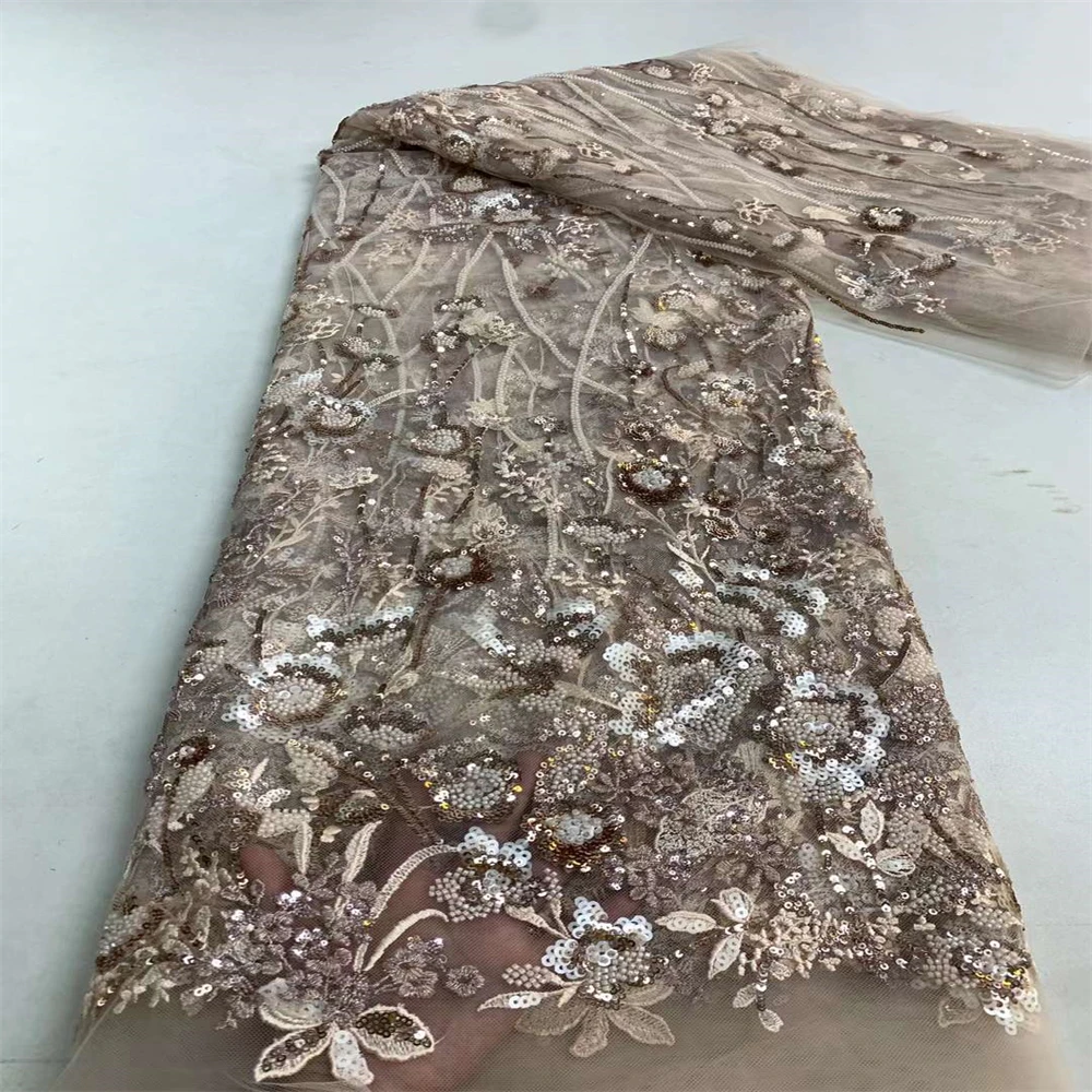 

Высококачественная Роскошная африканская Свадебная кружевная ткань 2023 Высококачественная вышивка бисером блестками кружевная ткань для свадебного платья швейный ZX