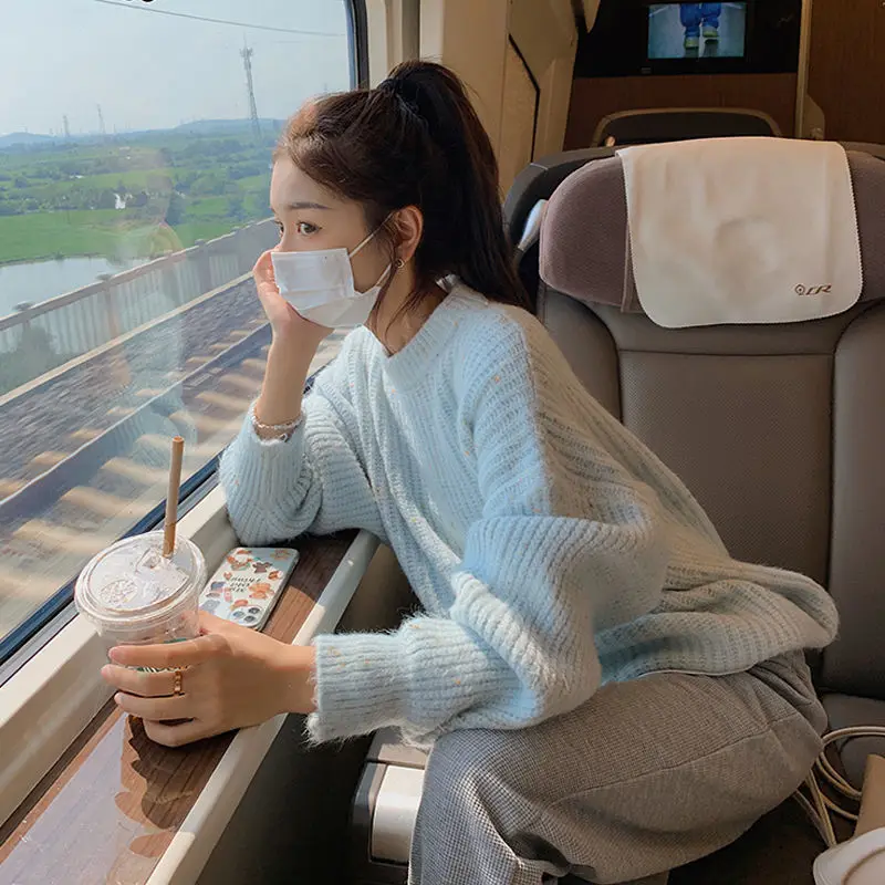 

Осенне-зимний новый женский зимний свитер, комплект одежды, Женский японский свободный с круглым вырезом