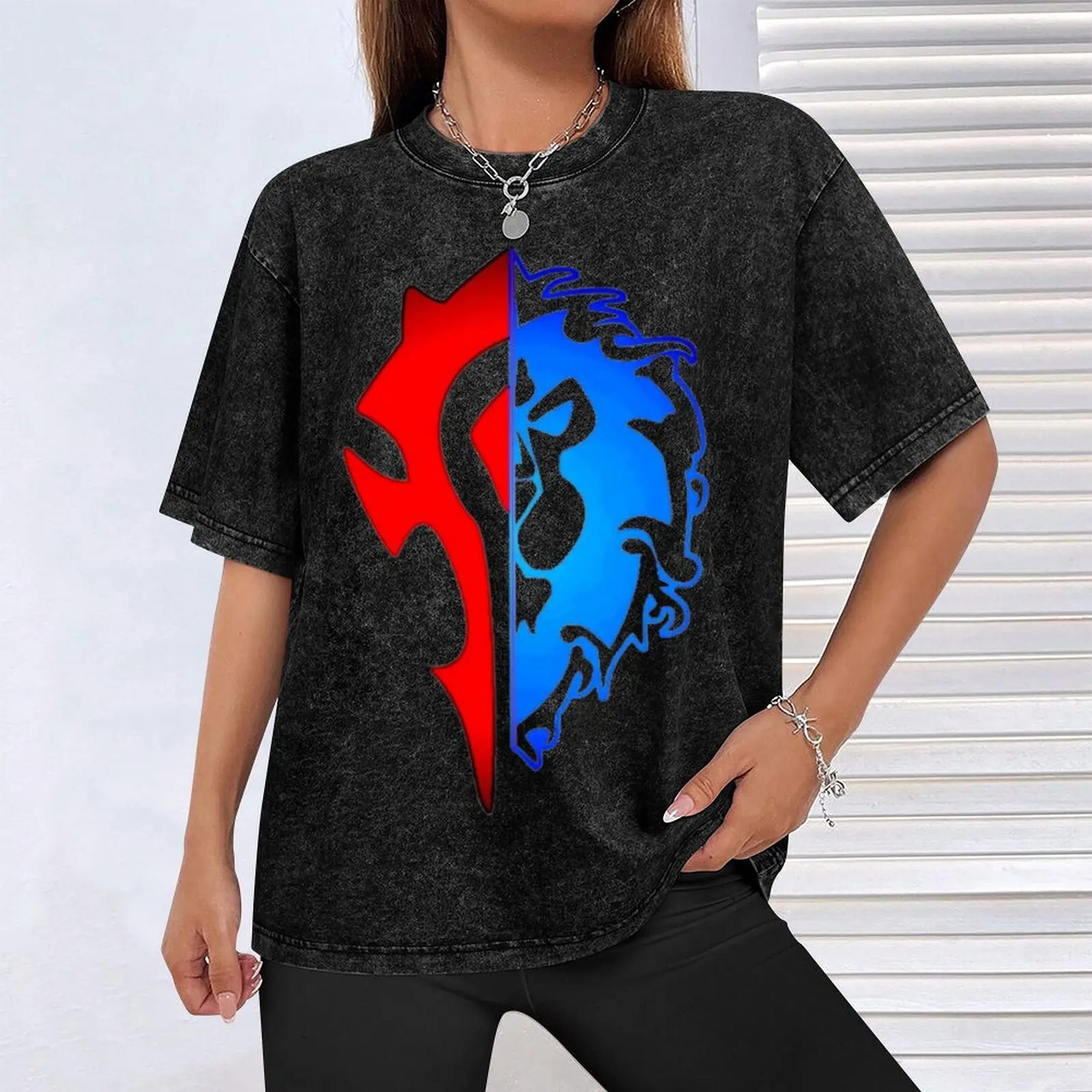 7619 Комбинированный логотип Alliance-Horde из игры World of warcraft - WoW- футболка дизайнерские