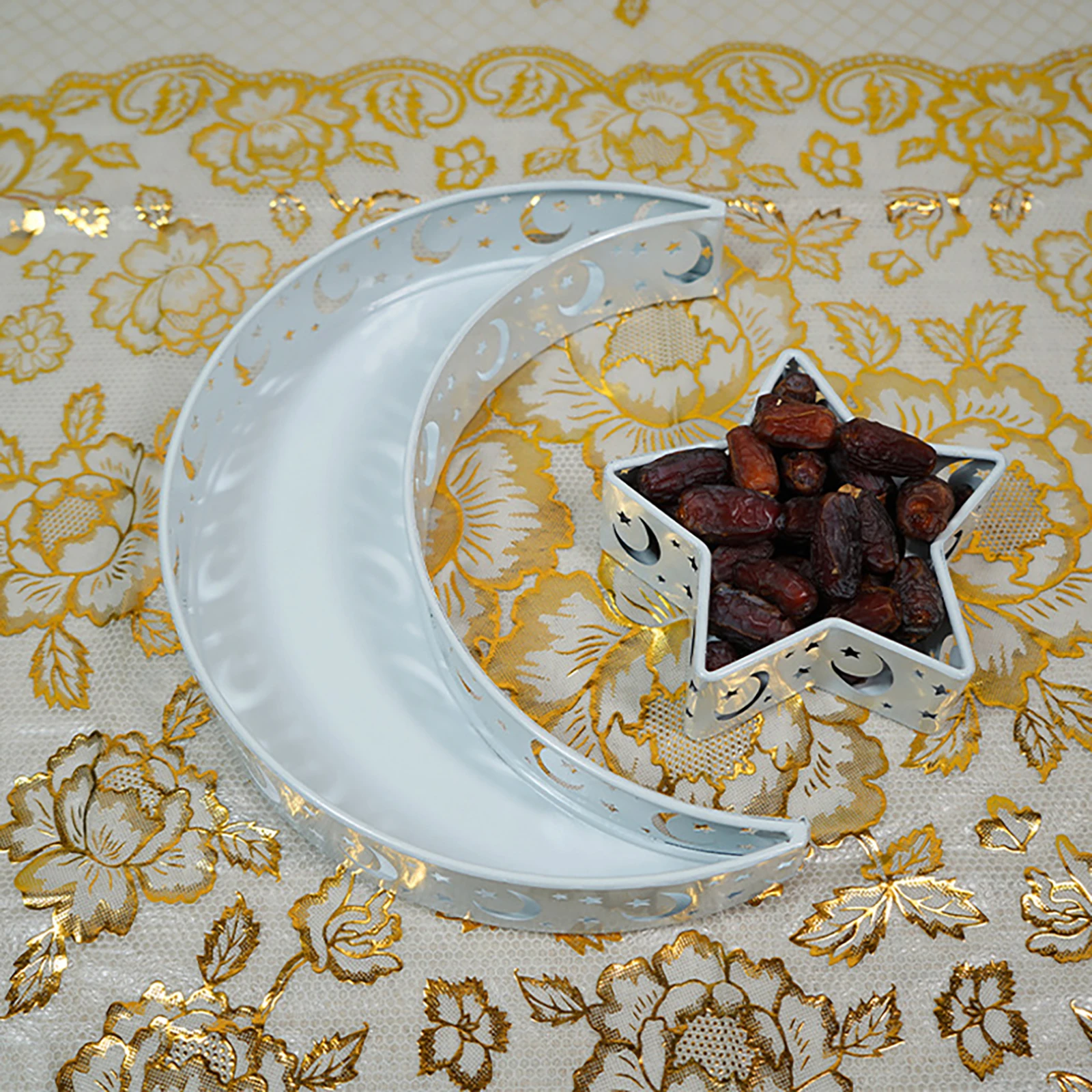 

Металлическая обеденная тарелка 2 шт., креативная тарелка для хранения в виде Луны и звезды, мусульманские украшения для дома и вечеринки