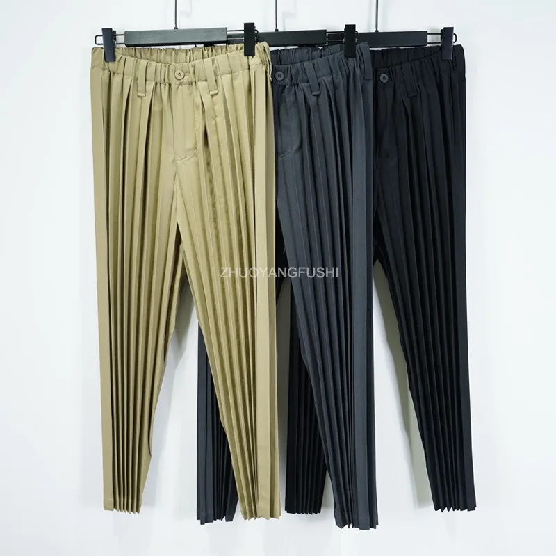 Фото Miyake плиссированные брюки плиссе мужские 2025 Miyake Wind прямые брюки ручной работы со складками мужские весенне-осенние свободные повседневные брюки №1