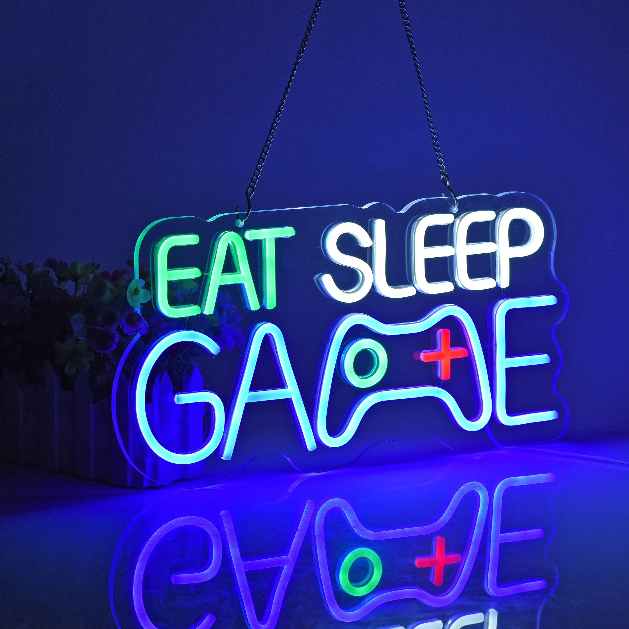 

Неоновая вывеска EAT SLEEP, приглушаемый светодиодный неоновый светильник для игровой комнаты, спальни, домашнего искусства, игр, настенные вывески, художественные знаки