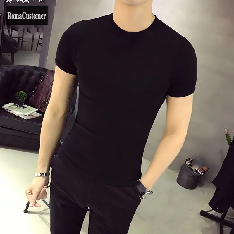 

Short Sleeve T-Shirt Summer Mens New Korean Version Trend Half Sleeve Slim All-Match Solid Blouse O-Neck British Style Pullover