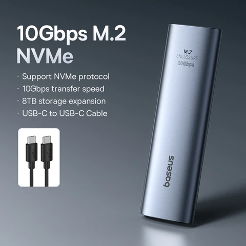 【Новая распродажа】Baseus M2 SSD-корпус 10 Гбит/с NVMe Protocol M.2 to USB Type C 3.2 Gen2 8TB Металлический внешний адаптер NVME SSD Case
