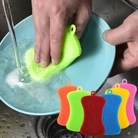 3pcs silicone dish washing brush pot pan sponge scrubber silicone scouring pad fruit pot pan wash brushes kitchen cleaning tool