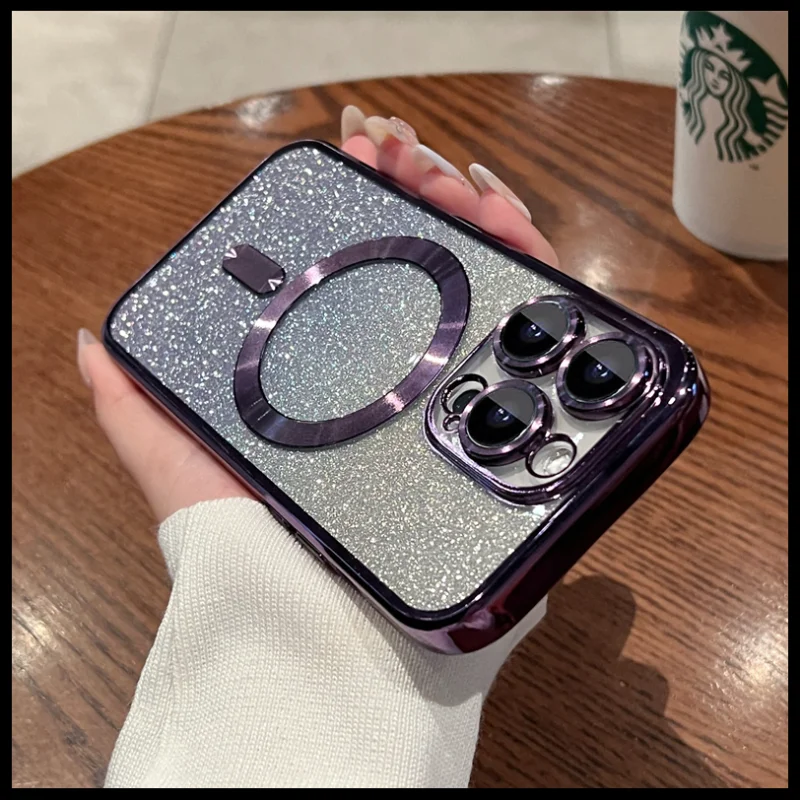

Luxury Glitter Plating Wireless Charger Case for Magsafe For iPhone 14 Plus 13 12 11 Pro Max Animation Magnetic Clear Soft Cover