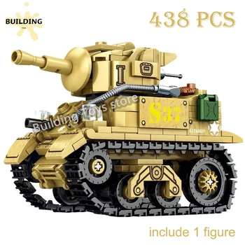 군사 WW2 M5 스튜어트 탱크 MOC 벽돌 세트, 미국 육군 무기 라이트 탱크 군인 액션 피규어 빌딩 블록 소년 선물