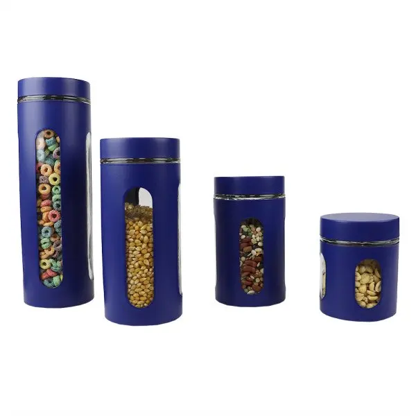 

4 Piece Stainless Steel Canisters with Multiple Peek-Through Windows, Navy