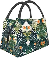 tropical summer hawaiian flower palm leaves print portable insulation bag lunch box for office work school picnic beach