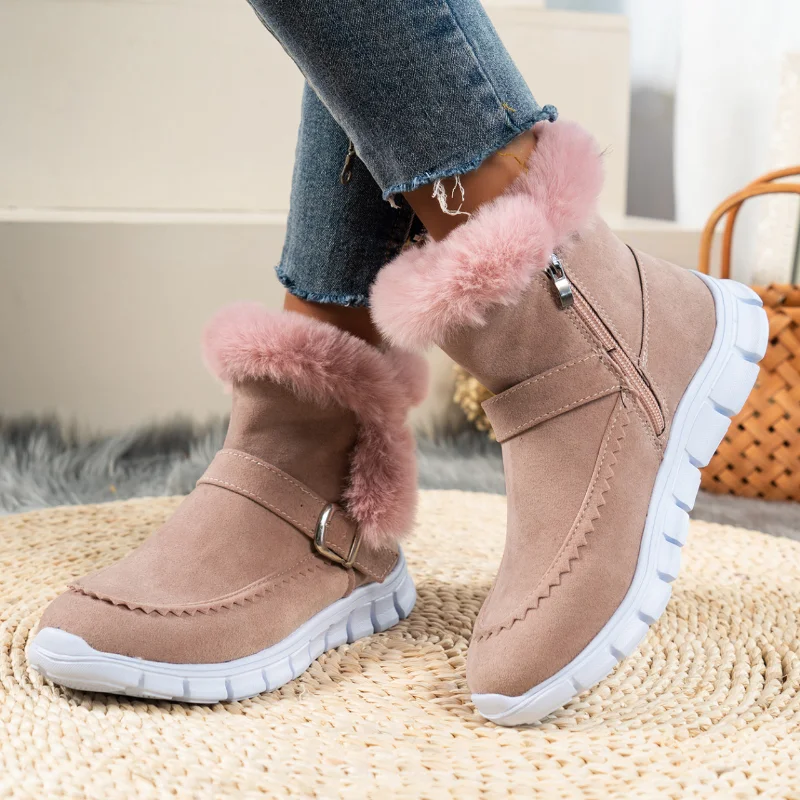 

2022 Snow Boots Women's New Winter Fashion Suede Women's Boots Mid-tube Women's Plush Warm Thick-soled Buckle Chelsea Boots