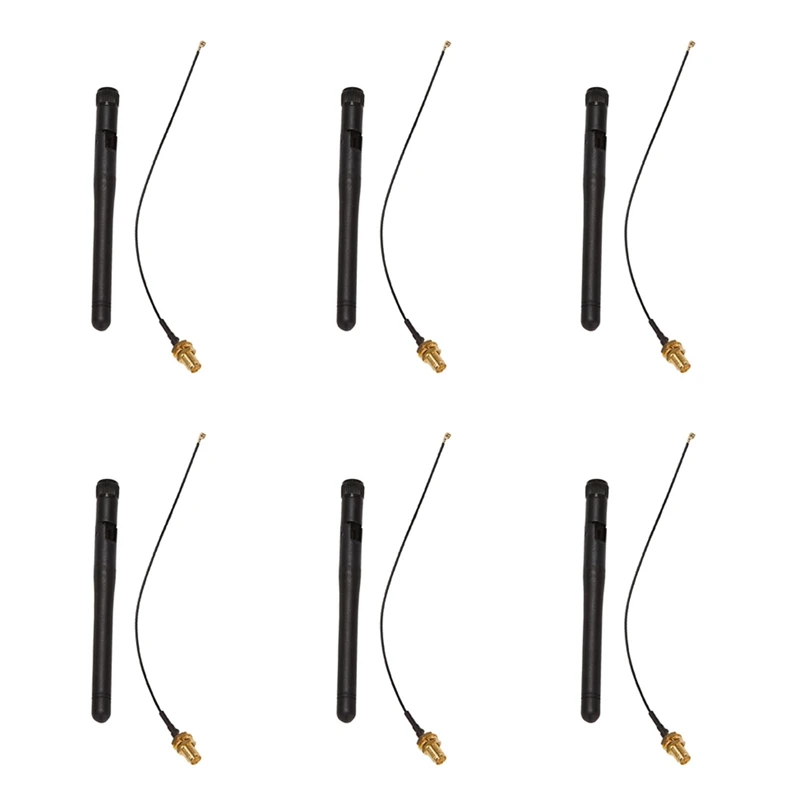 

6X 433Mhz Antenna 5Dbi GSM RP-SMA Plug Rubber Waterproof Lorawan Antenna + IPX To SMA Small Cable Extension