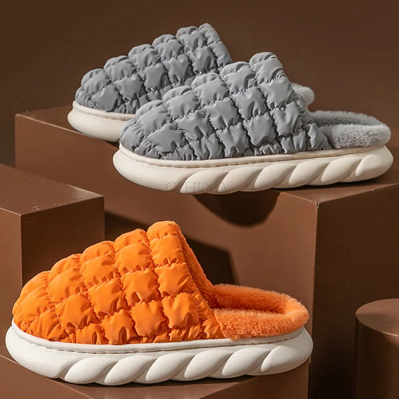 Winter Women Slippers Home Solid Thick Indoor Slippers Female Gingham Warm Plush Platform Soft Slipper Cotton House Shoes Unisex