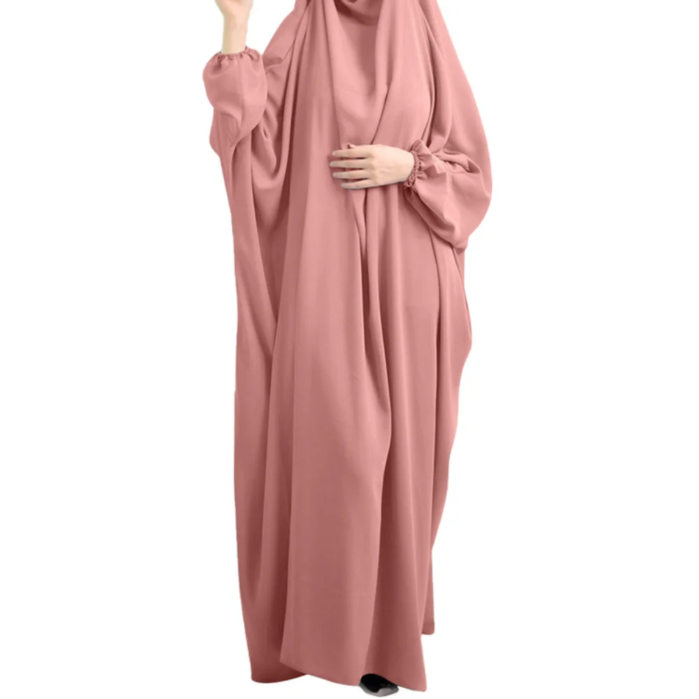Fashion Stitching Dress Bat Sleeve Hooded Four Seasons Hijab Dress Casual Vistidos Modest Robe Pour Femme Musulmane