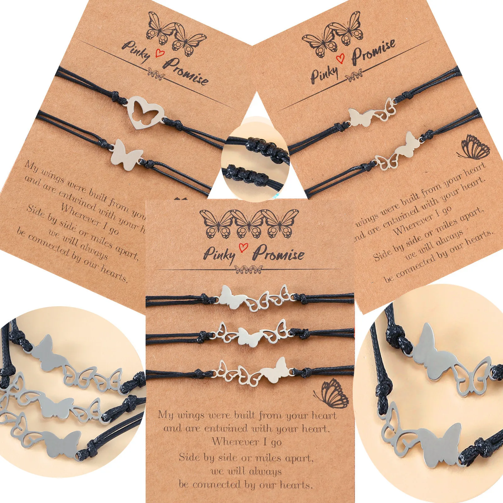 

Stainless Steel Bracelets Set 2pcs Women Matching Handmade Braid Chain Love Heart Butterfly Jewelry Gift Valentine's Day Bracel