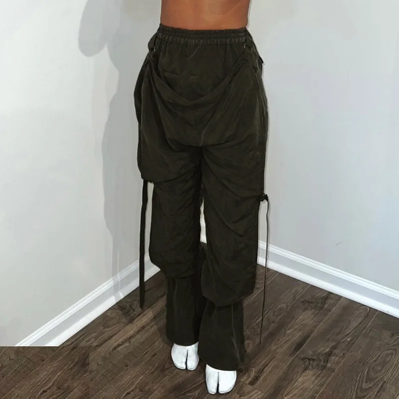 

Autumn Fashion New Low Rise Elastic Splice Personalized Loose Workwear Casual Pants Ankle-Length Pants Women Clothing Trousers