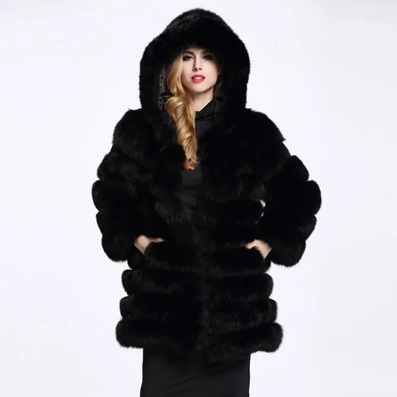 

Faux Fox Hair New Long Coat European and American Women's Casual Long Sleeve Fur Coat