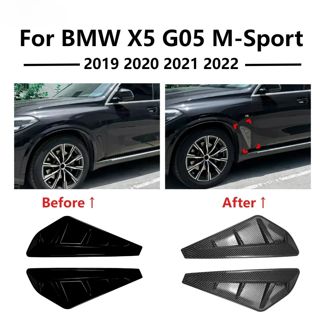 Фото Для BMW X5 G05 M-Sport: Накладки на боковые воздухозаборники (спойлеры) 2019-2022, глянцевый черный ABS, дизайн «Акулий плавник» №3