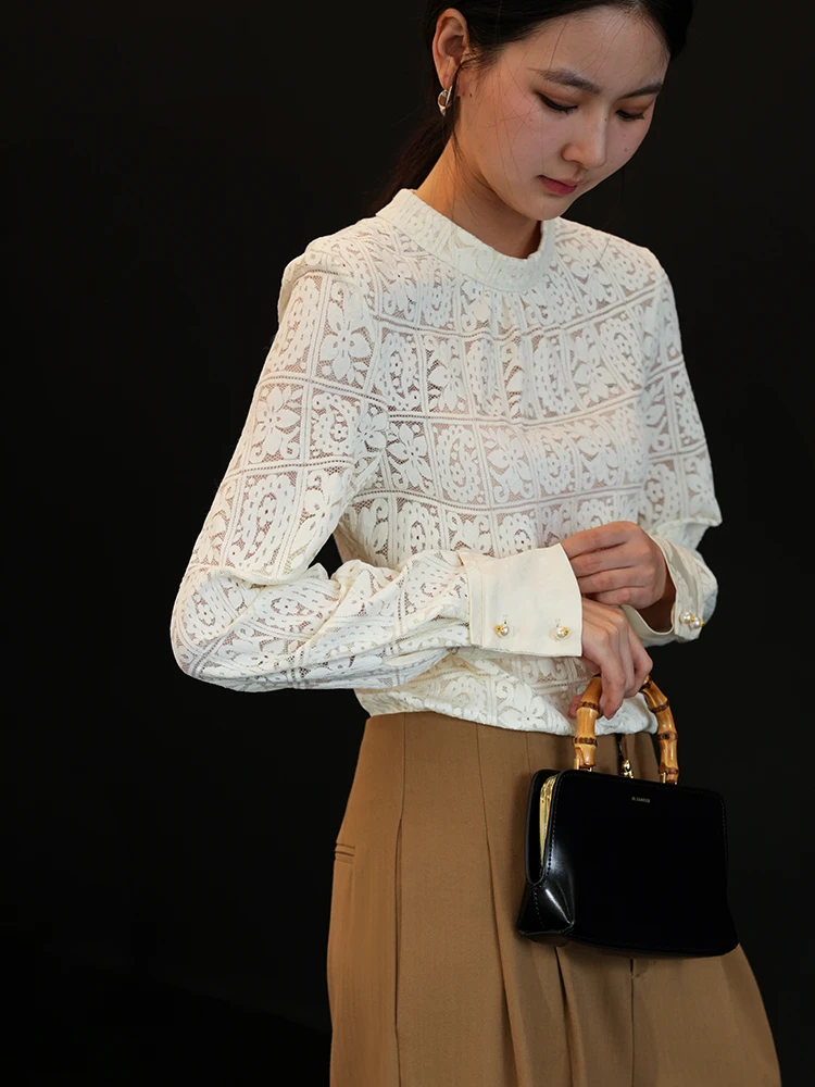 Французские клетчатые кружевные светские рубашки с длинными рукавами и