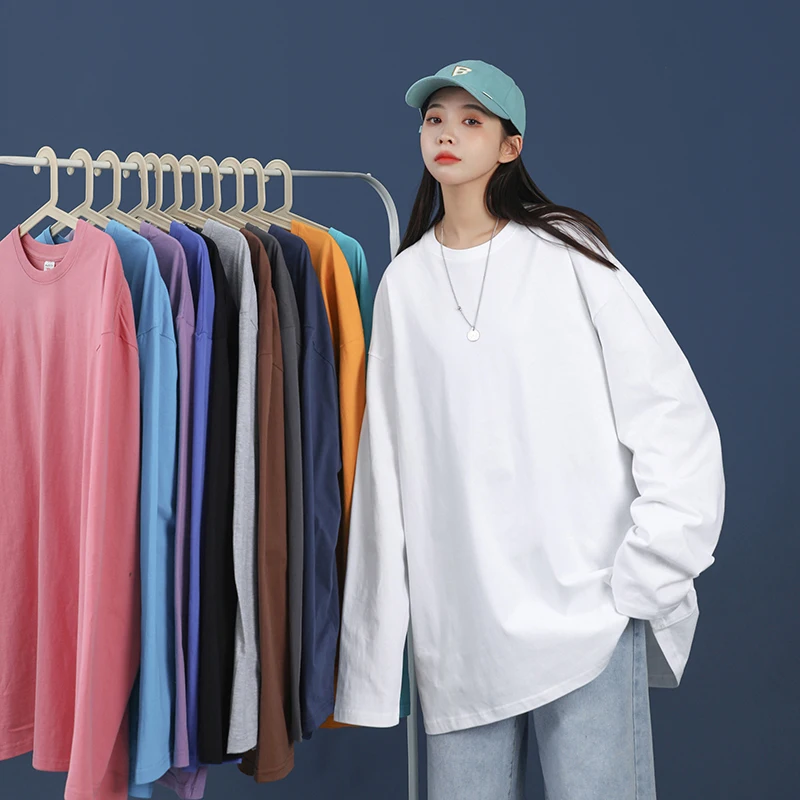 

Privathinker, осенняя Женская приталенная рубашка, однотонные Модные Топы с длинным рукавом, круглый вырез, свободные футболки, женские новые хлопковые футболки