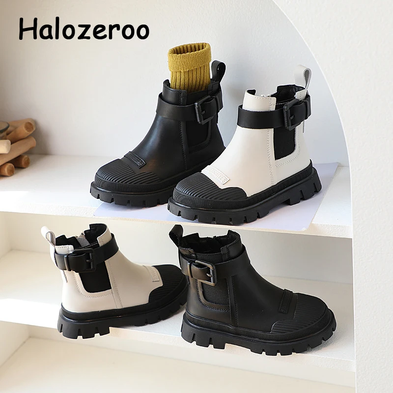 

New Kids Chelsea Boots Baby Girls Genuine Leather Ankle Shoes Children Brand Fashion Boots Boys Black Boots Platform For Autumn