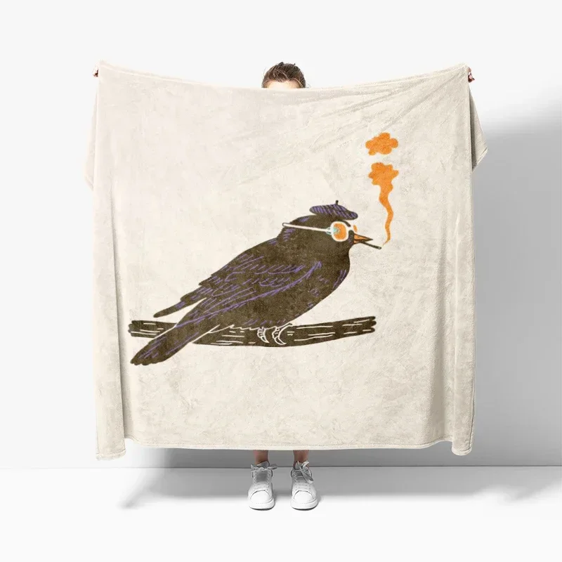 Плюшевое покрывало для дивана с принтом Мяу и птиц мягкое пушистое одеяло сна