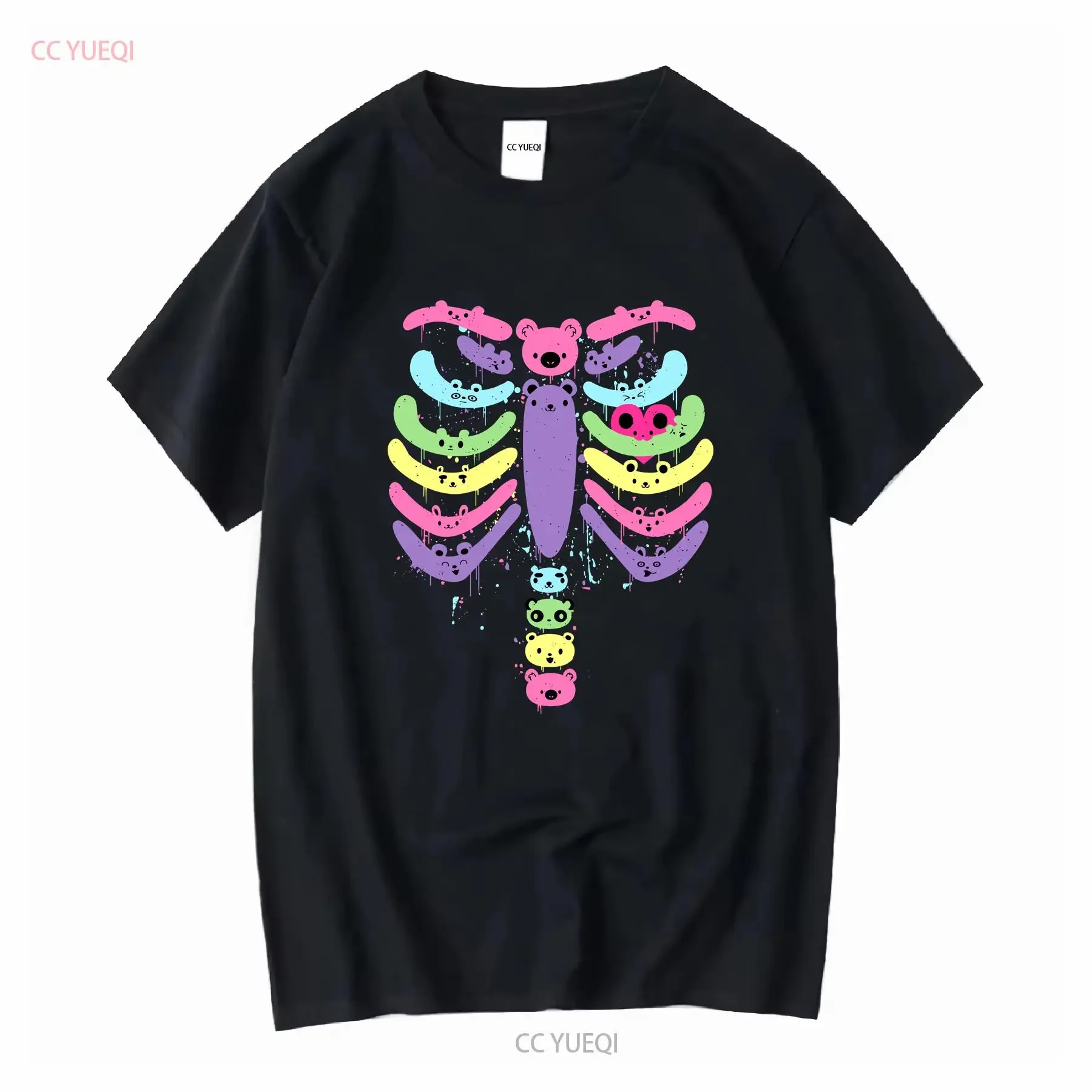 Фото Bear Bones Kawaii Drip Fitted Хэллоуин футболка милый скелет анатомия жуткий сезон бохо ребристая клетка с длинными или короткими рукавами мода №1