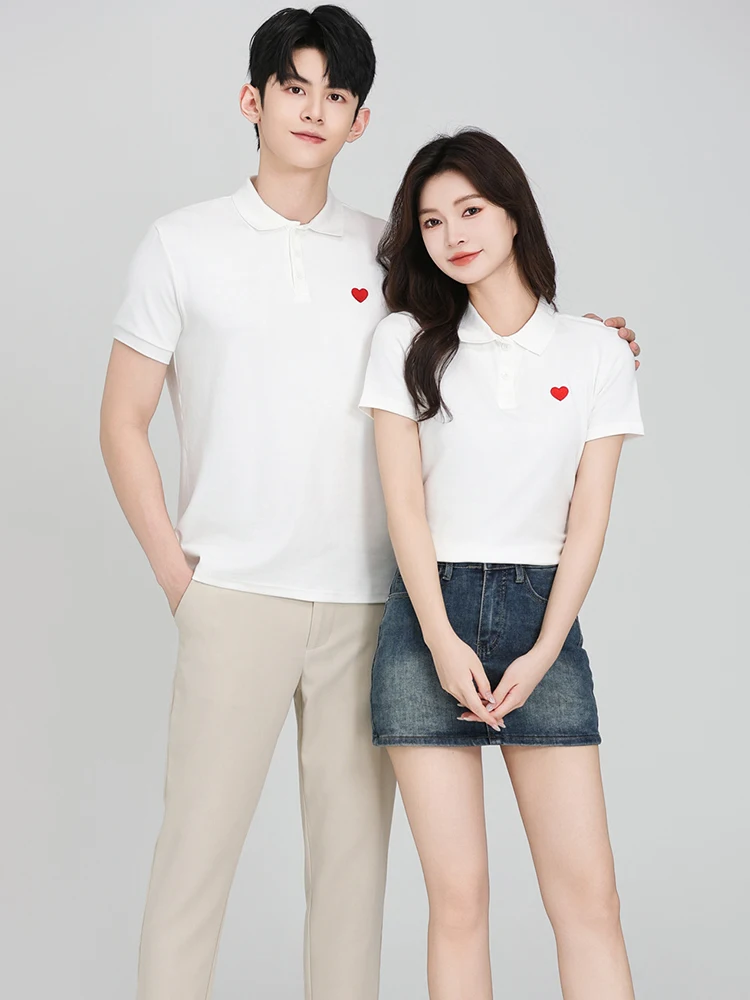 2024 Couple look Summer Clothing Pure Cotton Short sleeve Advanced Sense Polo Shirt T-shirt Wedding Photo Registration White ...