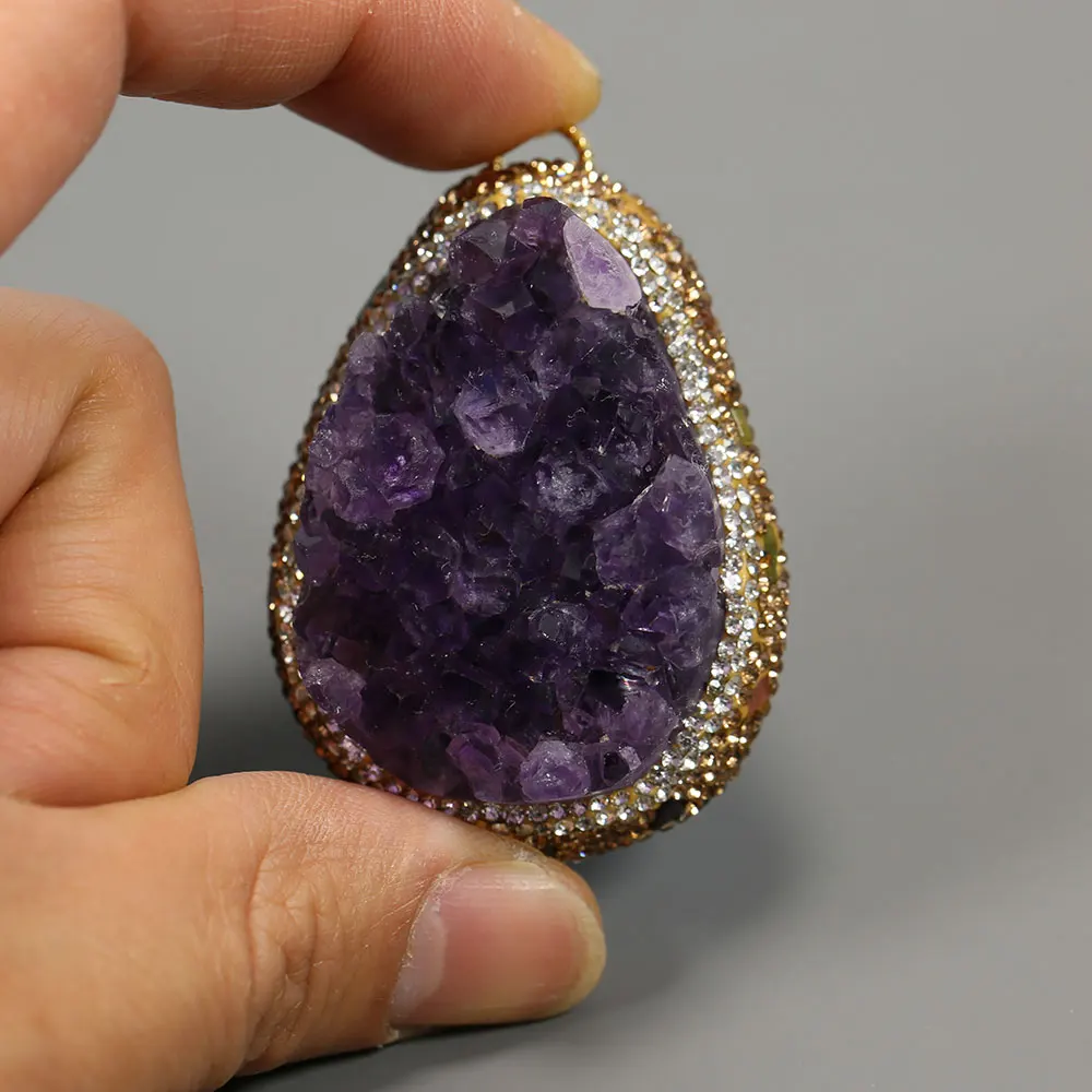 APDGG Natural Purple Amethyst Quartz Cluster Crystal Tourmaline Paved Freeform Shape Charms Necklace Pendant Jewelry Making DIY