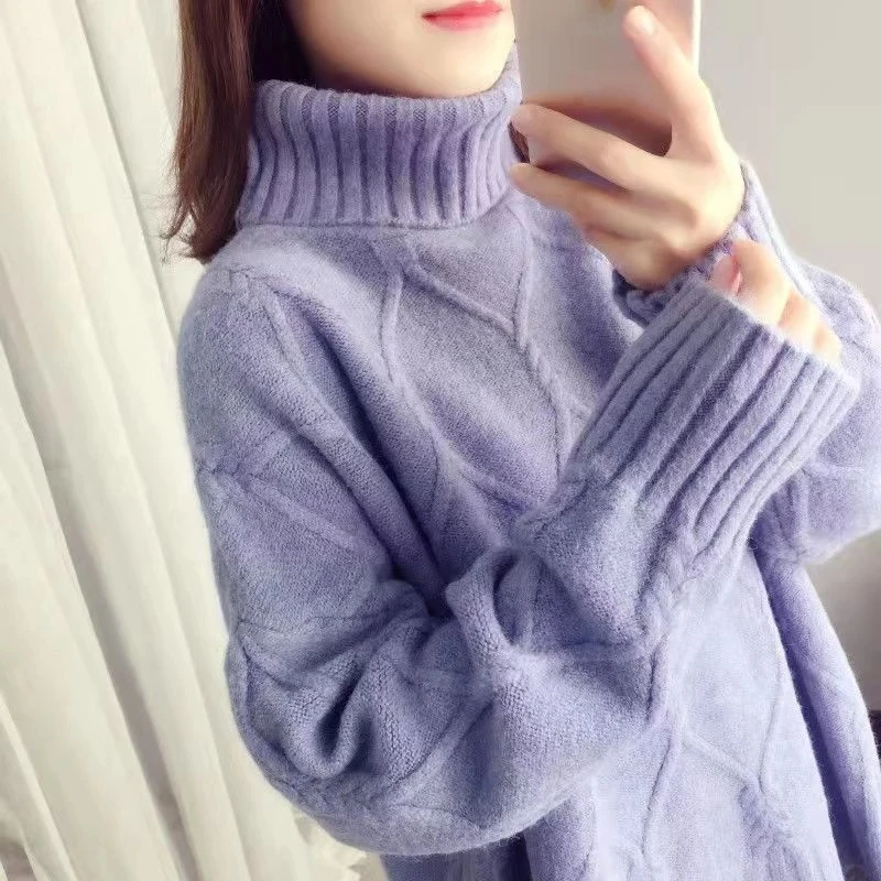 

Autumn Winter New Thread Women Sweater Female Korean Version Loose High Neck Knitted Bottoming Shirt Long Sleeve Women Clothing
