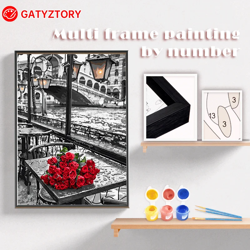 

GATYZTORY Diy Pictures By Numbers With Multi Aluminium Frame Kits 60x75cm Rose Coloring By Numbers Home Decor Gift