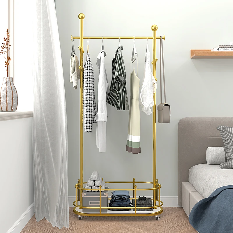 

Wheel Portable Coat Rack Mobile Nordic Floor Modern Clothes Bags Hangers Golden Living Room Ganchos Para Ropa Furniture for Home