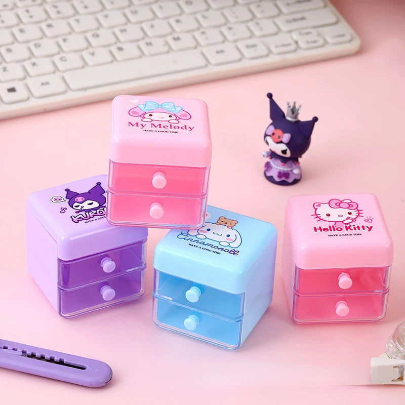 Sanrio Hello Kitty Мини мультяшный двухслойный ящик Корейский для хранения креативный